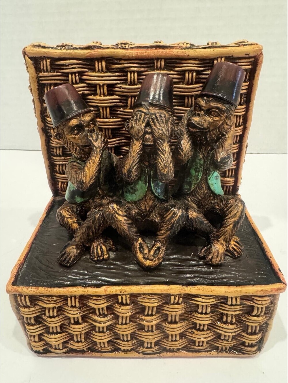 Three Wise Monkeys Decorative Bookend—“See No Evil, Hear No Evil, Speak No Evil”